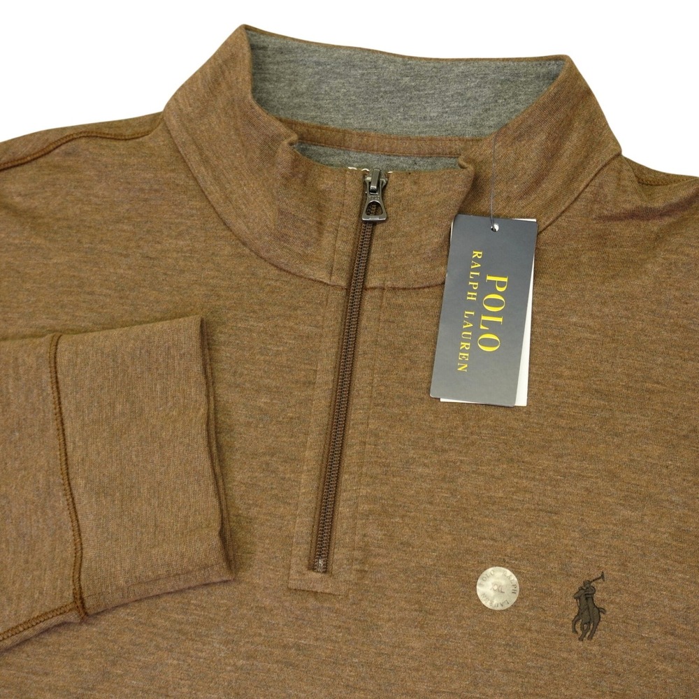 NEW Polo Ralph Lauren Pullover Mens XXL Brown 1/4 Quarter Zip Cotton Blend Pony